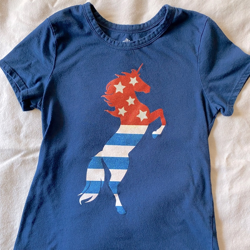 Girls red white blue horse top